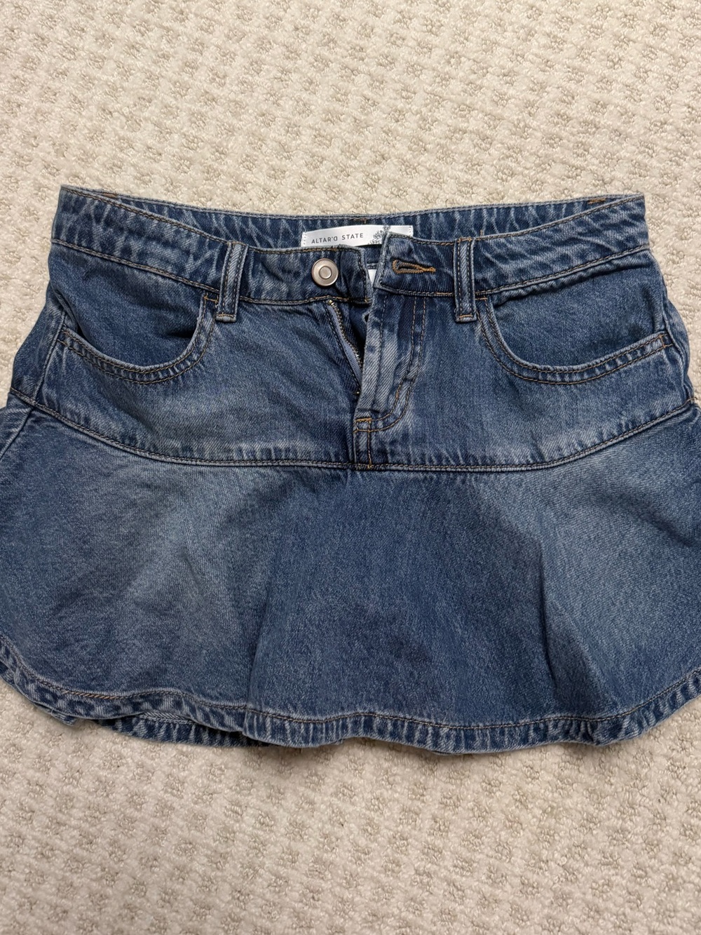 Altar'd State Dark Blue Denim Flared Mini Skirt